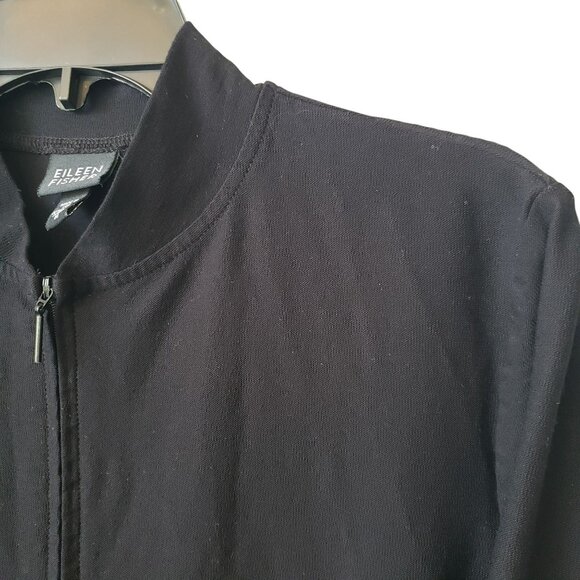 Eileen Fisher Black Full Zip Long Line Jacket Viscose Stretch Style J65 M Medium - Picture 8 of 12